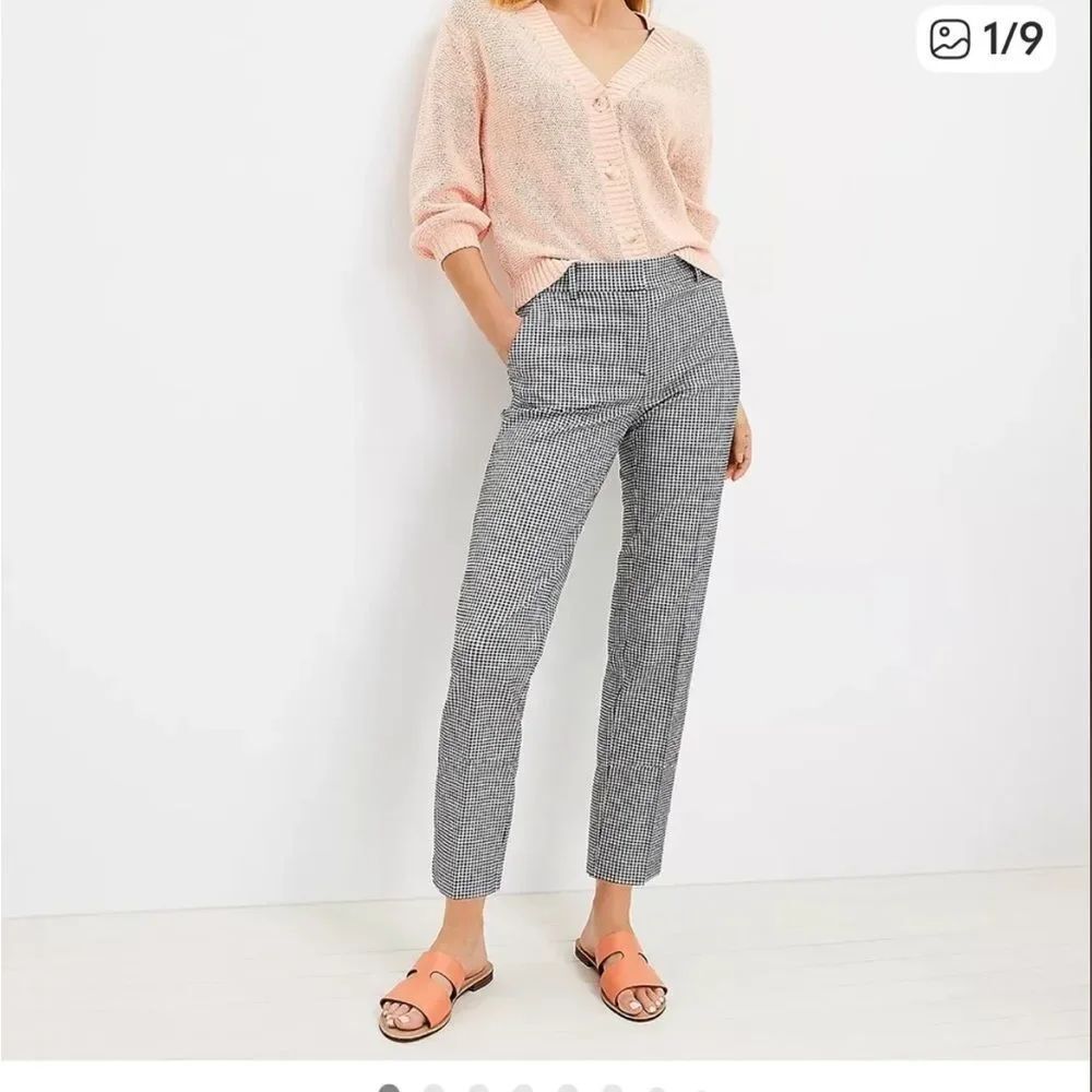 LOFT Women’s Rivera Slim, curvy Black & White Gingham Trouser  Pants New
